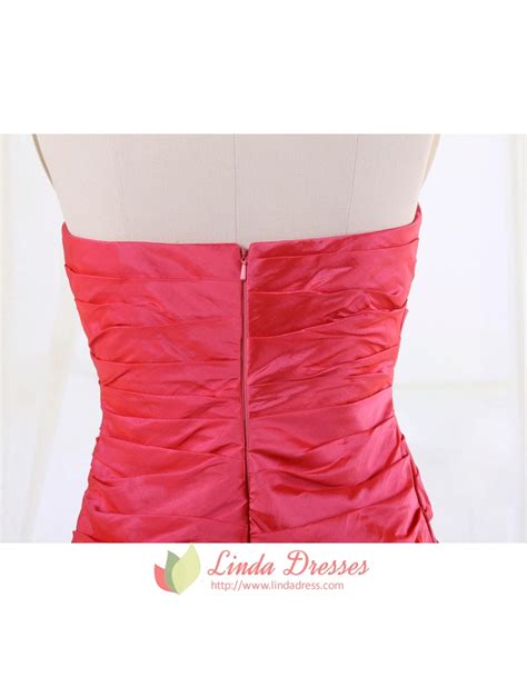 Hot Pink Strapless Cocktail Dress Short Strapless Empire Waist Dress