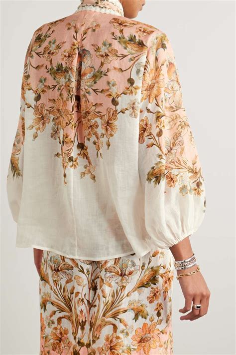 Zimmermann Chintz Embroidered Pussy Bow Floral Print Ramie Blouse Net A Porter