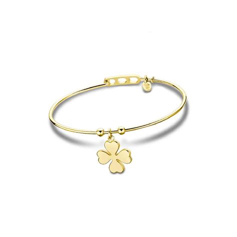 Bracciale Rigido Acciaio Con Charm Quadrifoglio Oro Lotus Style Ls