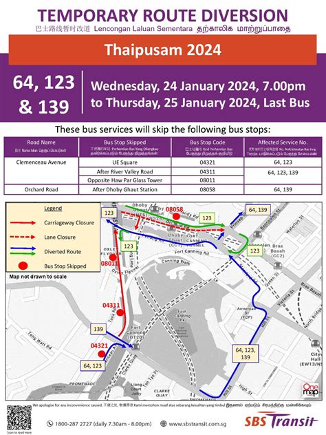 Sbs Transit Temporary Route Diversion Poster For Thaipusam Land