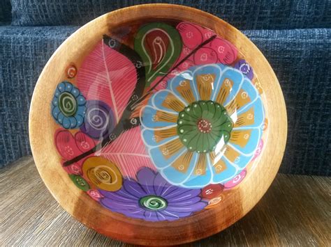 Hand Painted Mexican Wooden Bowl Salad Bowl Teacher Appreciation