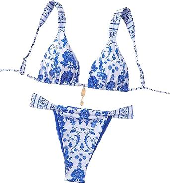 Amazon ZAFUL Conjunto De Bikini De Dos Piezas Con Estampado Floral Para Mujer Traje De