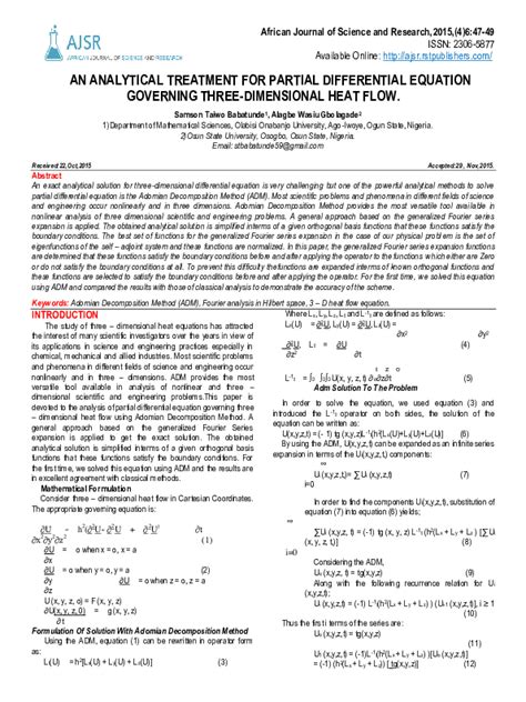 Pdf An Analytical Treatment For Partial Differential Equation