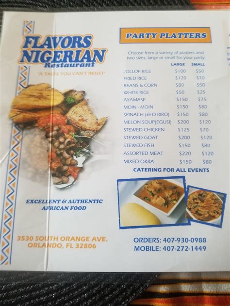 Menu At Flavors Nigerian Restaurant Orlando