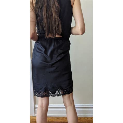 Vintage Black Lingerie Slip Skirt W Lace Detailing Etsy