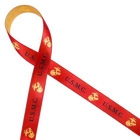 United States Marines Ribbon Logo In Gold On Red For Marines Etsy