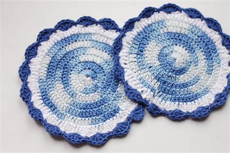 Set Of Crochet Eco Friendly Trivets Hot Pad Blue White Etsy