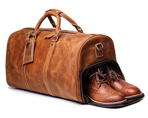 Handmade Personalized Leather Duffle Bag With Shoe Compartment Gadgetsin