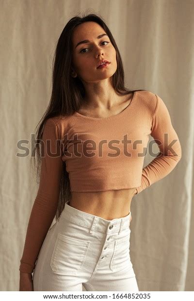 Sexy Cute Brunette Posing Studio Stock Photo 1664852035 Shutterstock
