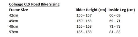 Colnago Size Guide