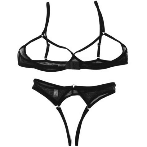 Sexy Damen Lingerie Dessous Set Mesh Busenfreier BH Mit Schritt Offen G String EBay