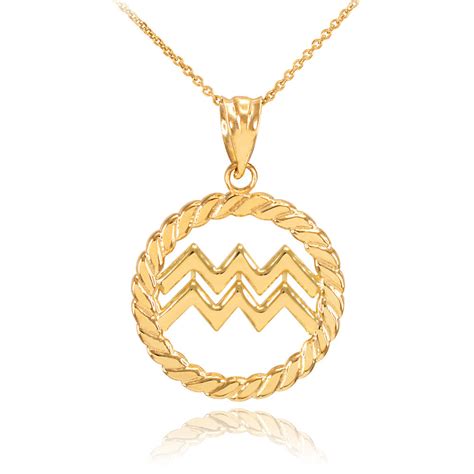 Circle Rope Aquarius Zodiac Pendant Necklace In 10k Gold Gold Boutique