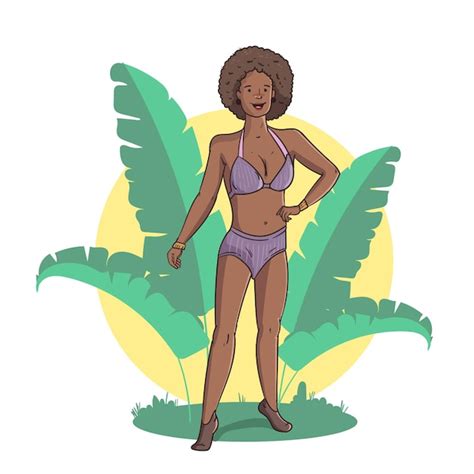 Hand Getekend Meisje In Bikini Illustratie Gratis Vector