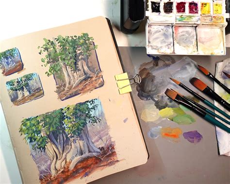 Gouache Plein Air Sketching Tree With Vines The Fearless Brush