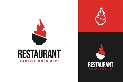 Bowl And Flame Logo Design For Hot Cuisine And Spicy Food Restaurant Concept Symbol Illustration