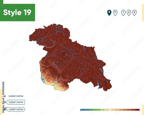 Jammu And Kashmir, India - high detailed physical map. Vector map. Dem ...