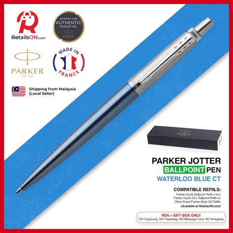 Parker Jotter Ballpoint Pen Waterloo Blue Chrome Trim With Black