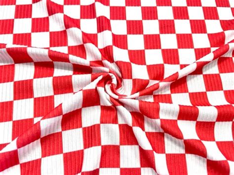 Checkerboard Red White DBP 4x2 Rib Knit Print 208 Double Brushed Poly