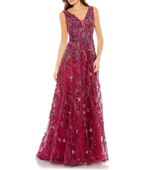 Mac Duggal Embroidered V Neck Sleeveless A Line Gown Dillards