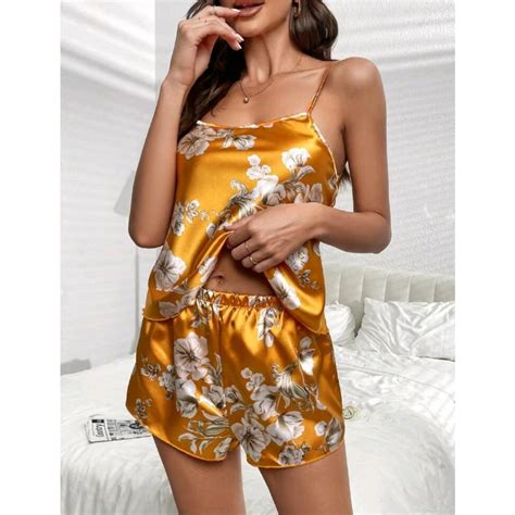 Sexy Sleepwear Silk Short Camisole Terno Soft Satin Fabric Sexy Nightwear Lingerie Terno