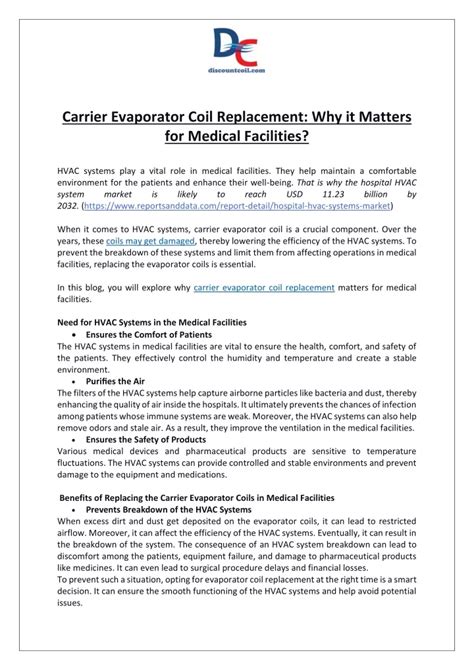 PPT - Carrier Evaporator Coil Replacement- Why it Matters for Medical ...