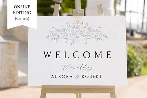 Modern Minimalist Wedding Welcome Sign Canva Landscape Boho Floral By