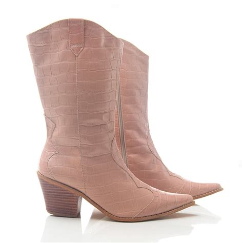 Bota Feminina Vera Cano Médio Bico Fino Country Western Texana Nude Compre Agora Dafiti Brasil