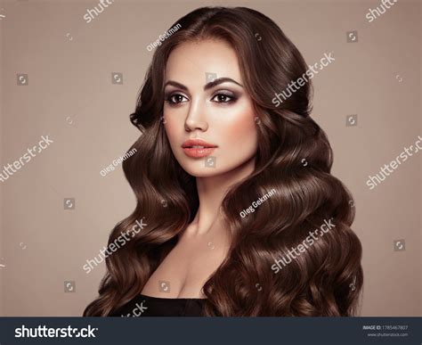 Brunette Woman Long Volume Shiny Wavy Stock Photo 1785467807 Shutterstock