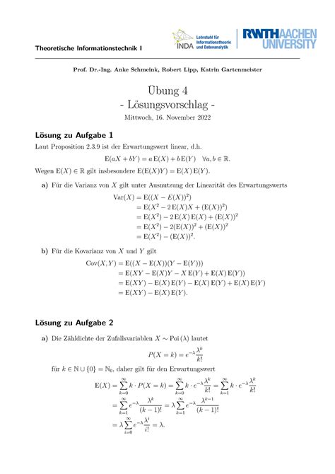 Loesung Uebung Theoretische Informationstechnik I Prof Dr