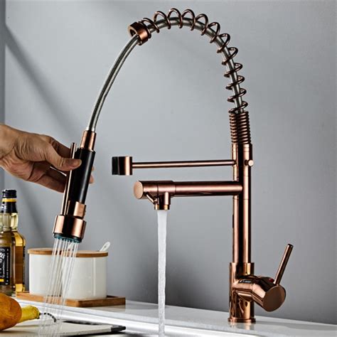 Firte Brass Luxury Gold Plated Pull Down Kitchen Sink Faucet Hot Cold Water Mixer Crane Tap