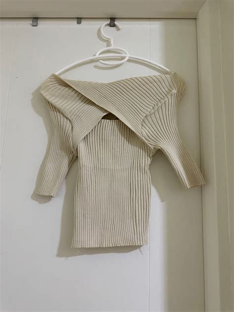 BKK Nude Beige Knit Sweater Top Open Chest On Carousell