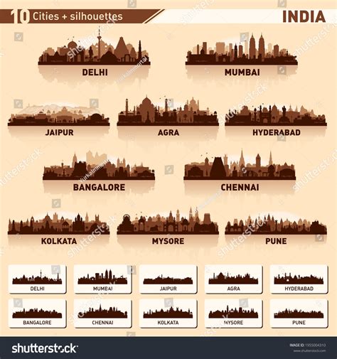 City Skyline Set India Vector Silhouette Stock Vector (Royalty Free ...