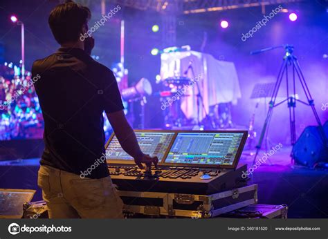 Sound Engineer Team Working Prepare Music Concert Stage Hand Adjusting Stock Photo by ...