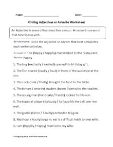 Adverbs And Adjectives Worksheets Th Grade Adjectiveworksheets Net