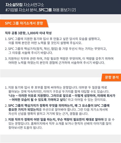 기업별 자소서 공략법 8 Spc그룹 편 국민 식품 기업 Spc 그룹 2017년 상반기 신입 사원 채용 자기소개서