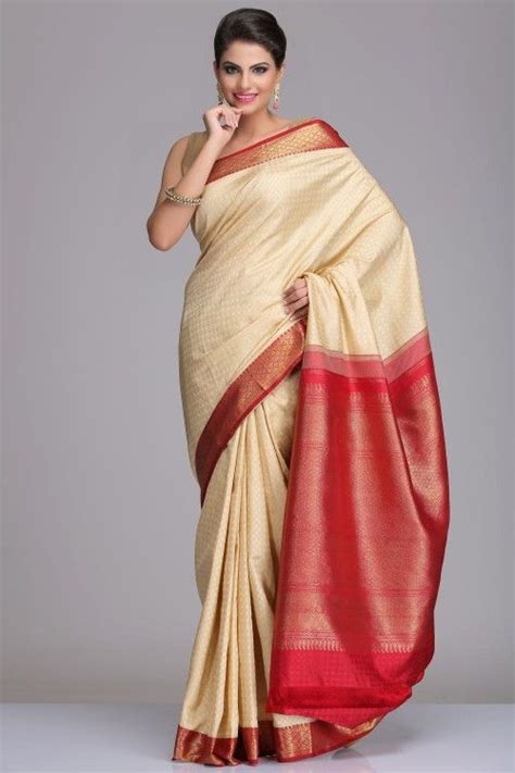 Self Patterned Cream Kanjivaram Pure Silk Saree With Real Zari And