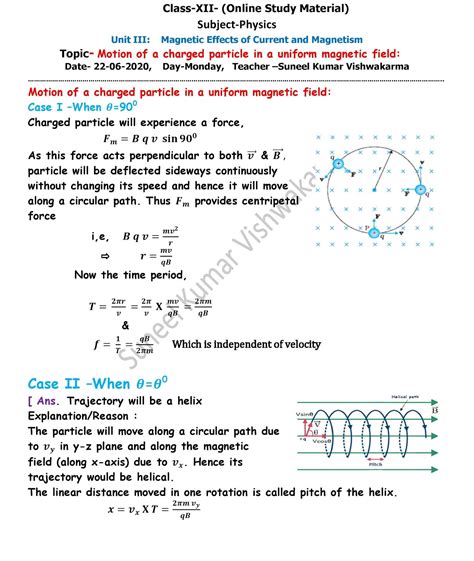 Motion Of A Charged Particle In A Uniform Magnetic Field