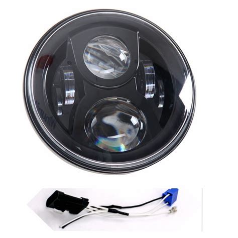 Black Round Motor Led Projectior Headlight For Harley Motorcycle H