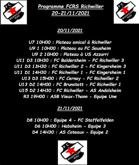 Actualit Programme Du Week End Du Club Football Fc