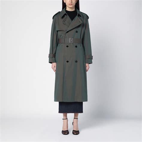 Burberry Long Double Breasted Antique Green Cotton Trench Coat Thedoublef