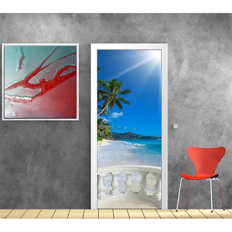 Stickers porte Balcon Soleil Plage Art Déco Stickers