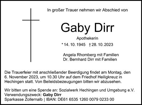 Traueranzeigen von Gaby Dirr Südwest Presse Trauer