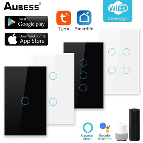 Aubess Tuya WiFi Switch Smart Wall Light Switch 1 2 3 4 Gang APP Touch