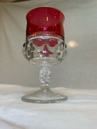 Vintage Indiana Ruby Red King S Crown Glass Thumbprint Goblet Ebay