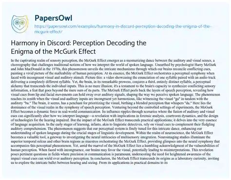 Harmony in Discord: Perception Decoding the Enigma of the McGurk Effect ...