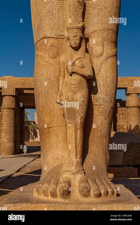 14 Metre High Statue Of Ramses Ii And His Daughter Merit Amun Karnak Temple Luxor Thebes