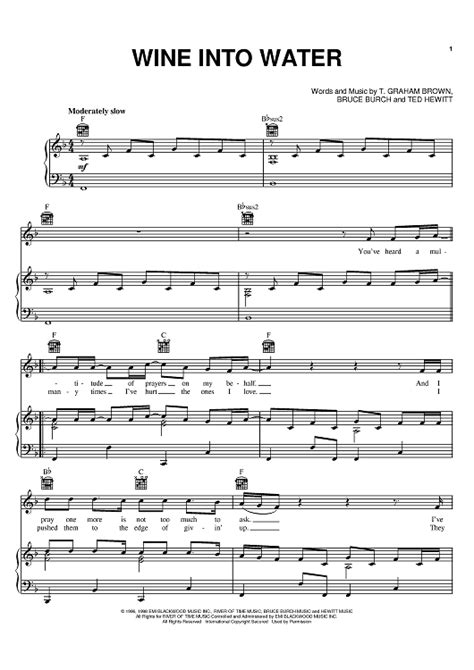 Wine Into Water" Sheet Music by T. Graham Brown for Piano/Vocal/Chords ...