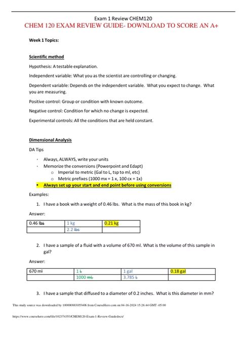 CHEMISTRY 120 FINAL EXAM STUDY GUIDE - GET YOUR COPY NOW FOR A GRADE
