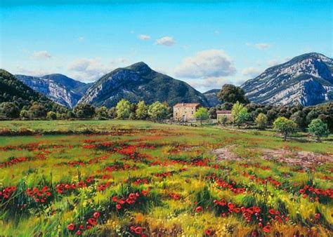 Historia y evolución de la pintura artística : "Bonitos" paisajes del campo con flores de la ...