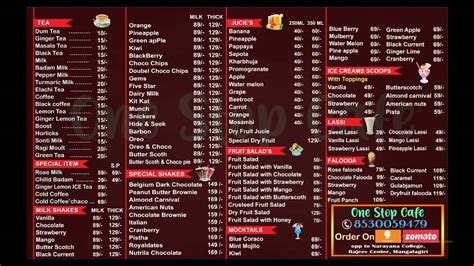 Menu At One Stop Cafe Mangalagiri